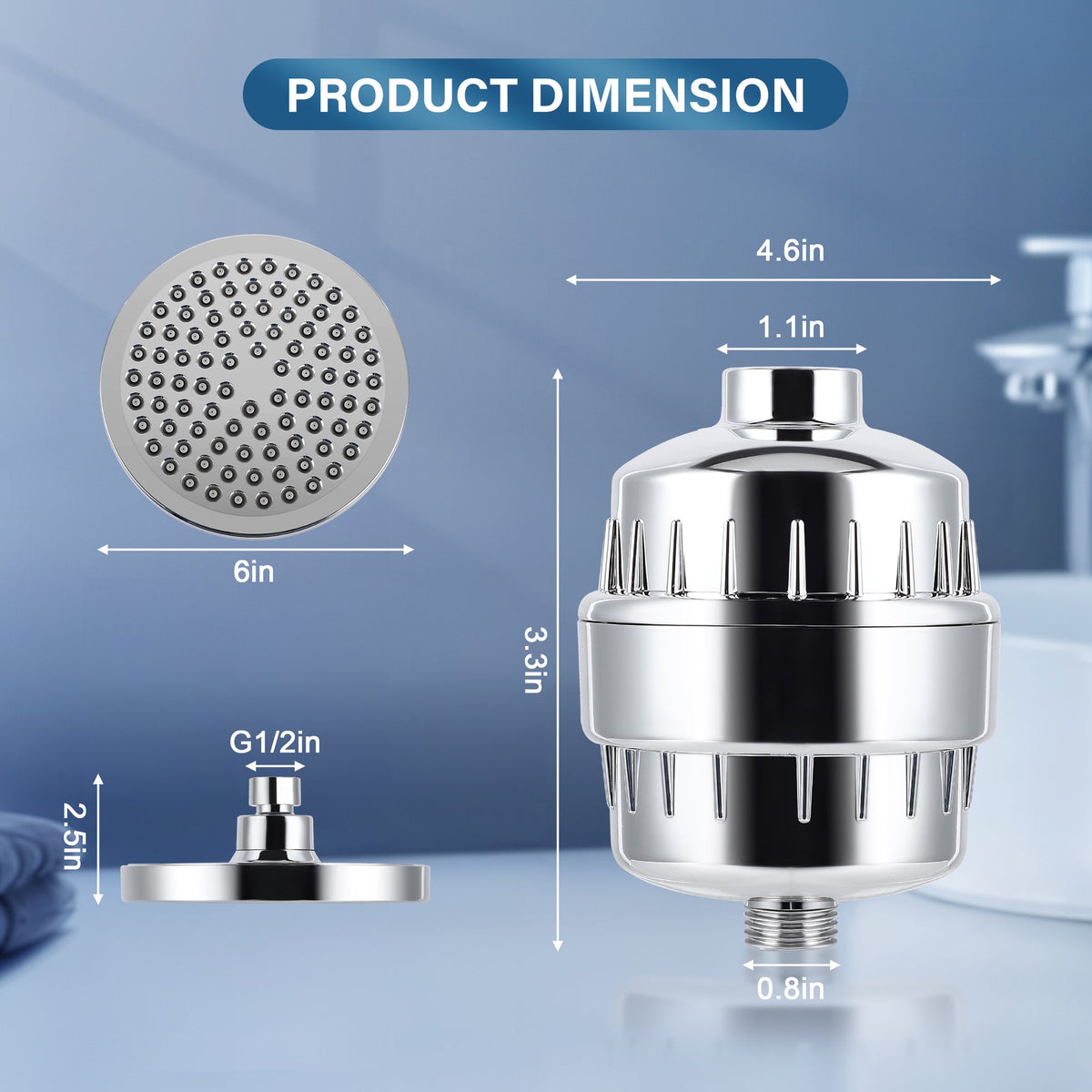 YTAKY Shower Filter, 20 Stage, Shower Head Filter, 6 Inch, For Hard Water Removes Chlorine Fluoride Harmful Substances Organics Other Sediments Shower Head Filter High Output Vitamin C